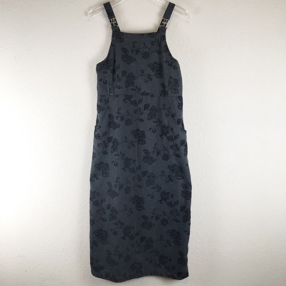 Vintage Overall Dress Pinafore Jumper Velvet Floral Whimsigoth Grunge Petite S